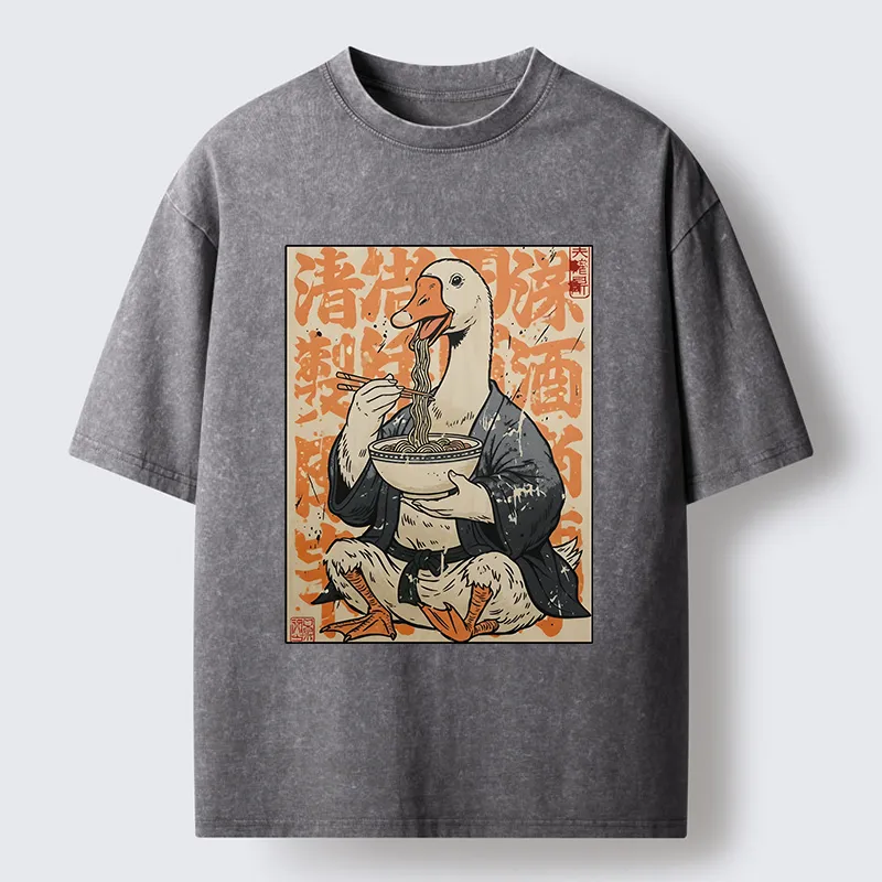 Tokyo-Tiger Duck Samurai Eats Ramen Washed T-Shirt