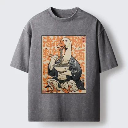Tokyo-Tiger Duck Samurai Eats Ramen Washed T-Shirt