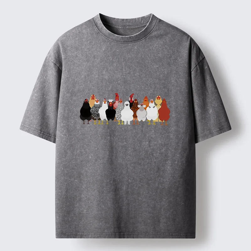 Tokyo-Tiger Funny Chickens Washed T-Shirt