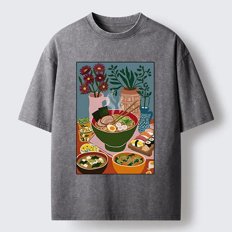 Tokyo-Tiger Delicious Japanese Food Washed T-Shirt