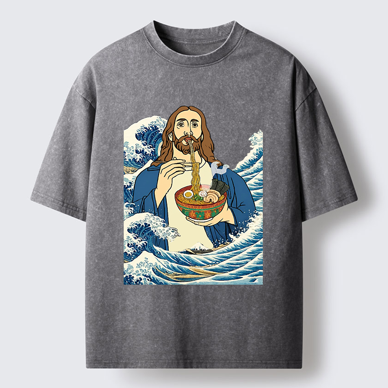 Tokyo-Tiger God Eats Ramen Washed T-Shirt