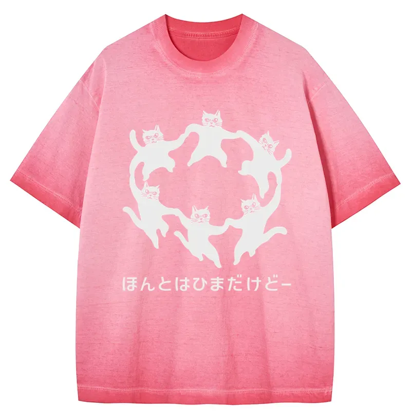 Tokyo-Tiger Leisure Cats Japanese Gradient Washed T-Shirt