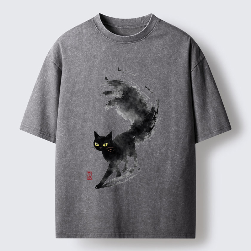 Tokyo-Tiger Cat In Motion Washed T-Shirt