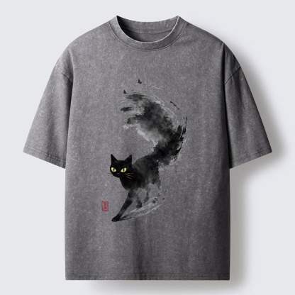 Tokyo-Tiger Cat In Motion Washed T-Shirt