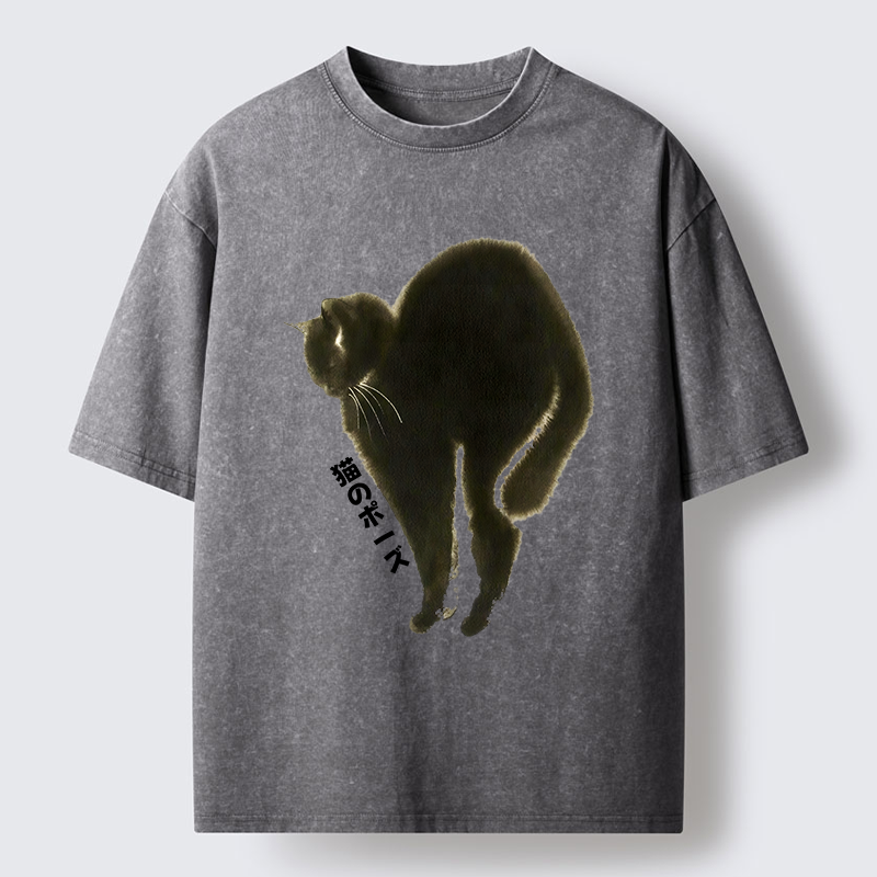 Tokyo-Tiger Cat Stretch Washed T-Shirt
