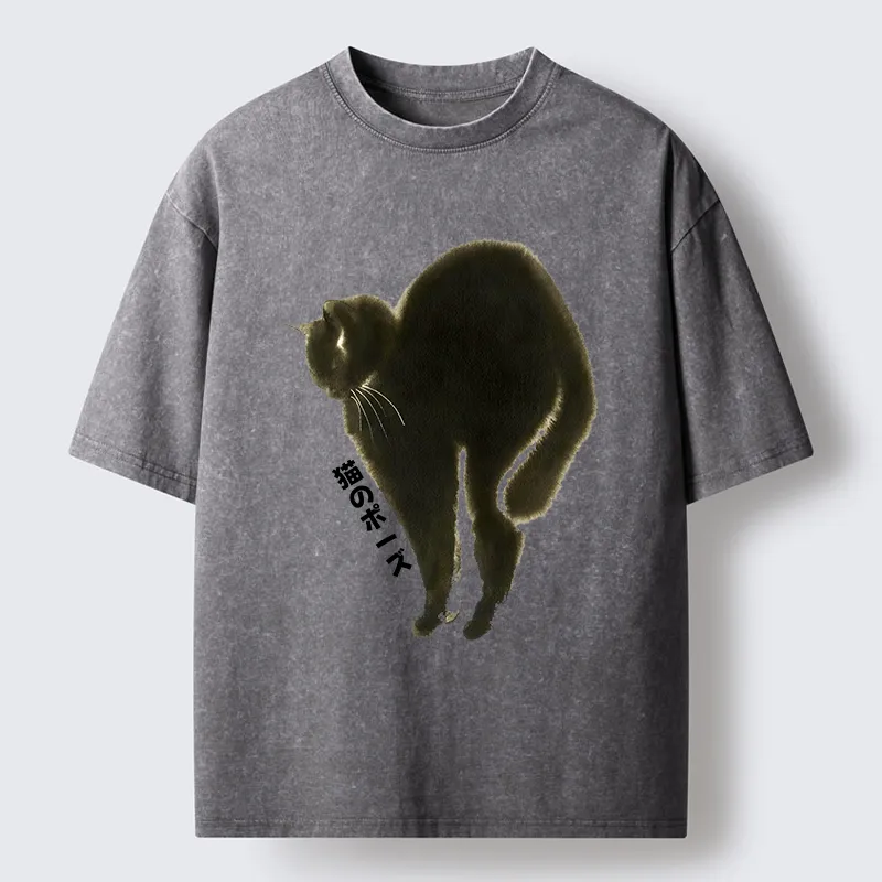 Tokyo-Tiger Cat Stretch Washed T-Shirt