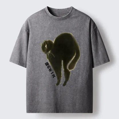 Tokyo-Tiger Cat Stretch Washed T-Shirt