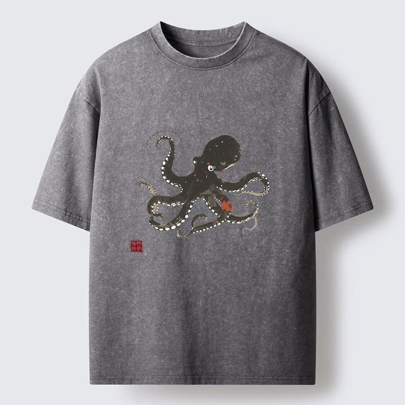 Tokyo-Tiger Traditional Octopus Washed T-Shirt