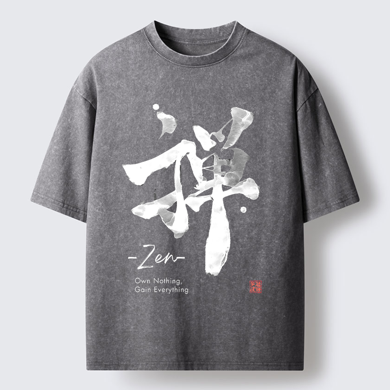 Tokyo-Tiger Zen Texts Washed T-Shirt