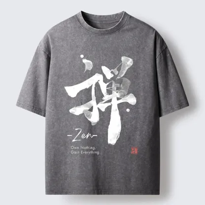Tokyo-Tiger Zen Texts Washed T-Shirt