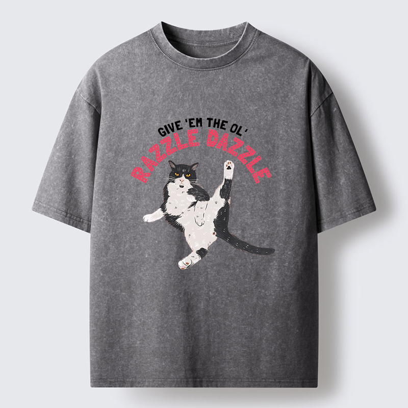 Tokyo-Tiger Cute Tuxedo Cat Washed T-Shirt