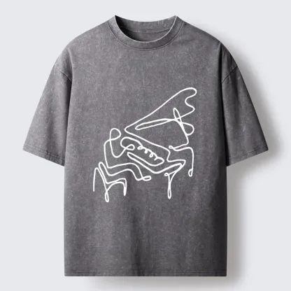 Tokyo-Tiger Minimalist Piano Washed T-Shirt