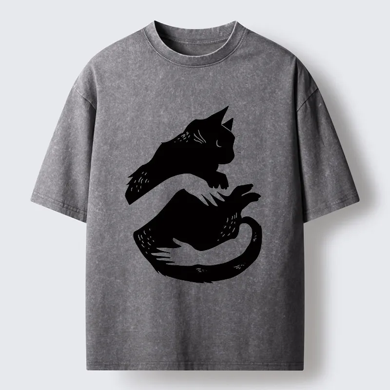 Tokyo-Tiger Holding A Black Cat Washed T-Shirt