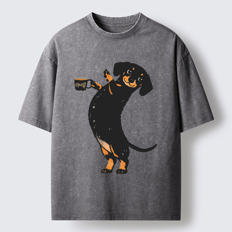 Tokyo-Tiger Elegant Coffee Dog Washed T-Shirt