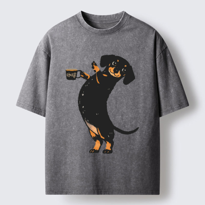Tokyo-Tiger Elegant Coffee Dog Washed T-Shirt