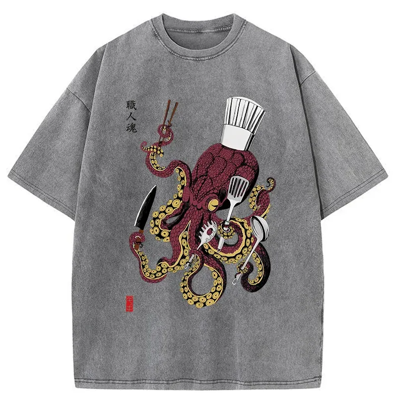Tokyo-Tiger Octopus Chef Washed T-Shirt