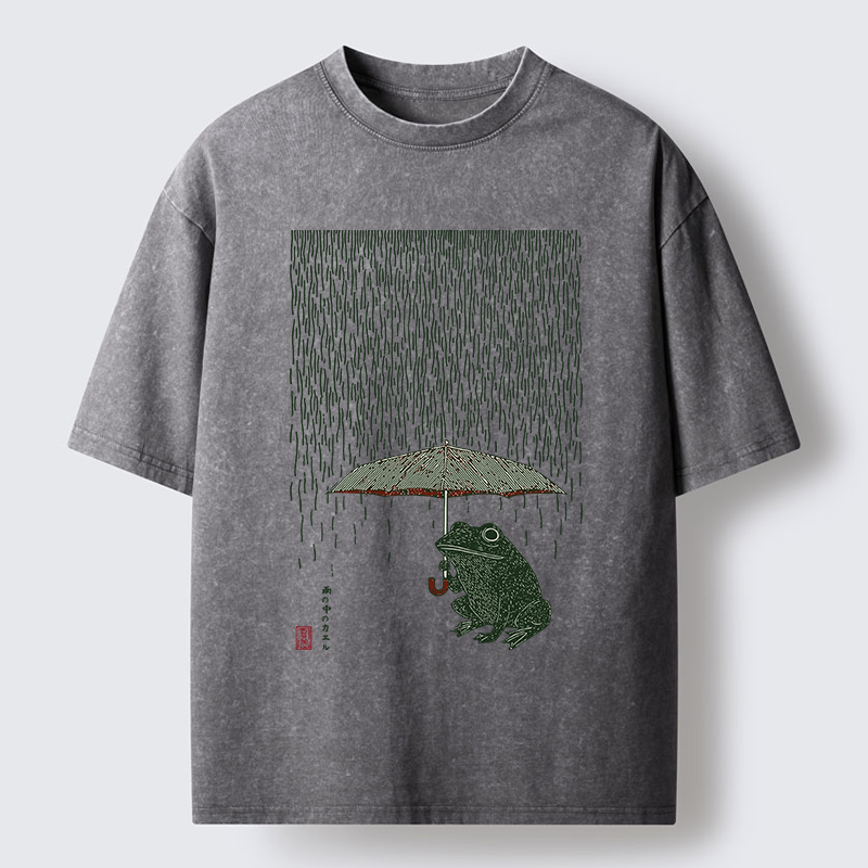 Tokyo-Tiger Frog In The Rain Washed T-Shirt