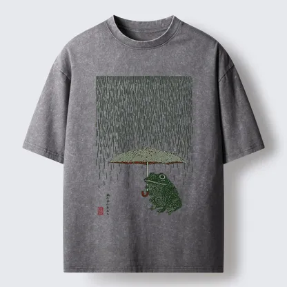 Tokyo-Tiger Frog In The Rain Washed T-Shirt