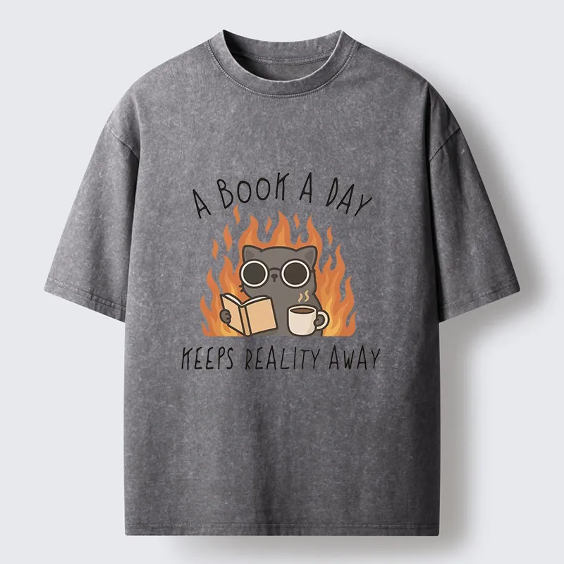 Tokyo-Tiger Escaping Reality Through Books Washed T-Shirt