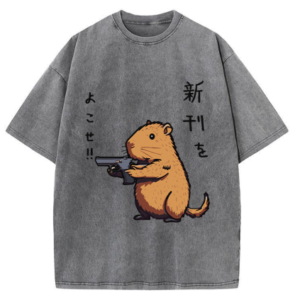 Tokyo-Tiger Possum With A Gun Washed T-Shirt