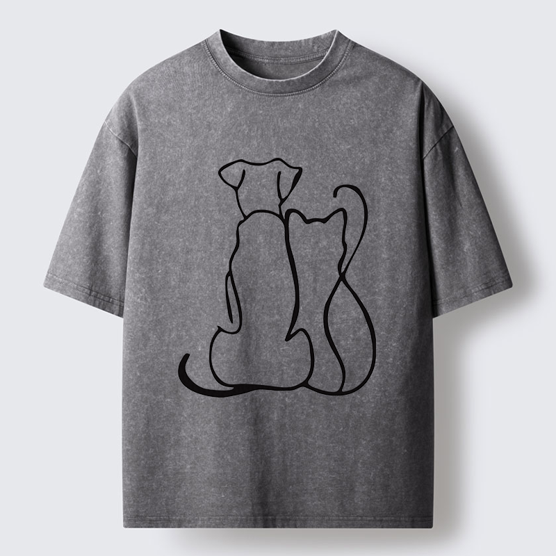 Tokyo-Tiger Minimalist Dog And Cat Washed T-Shirt