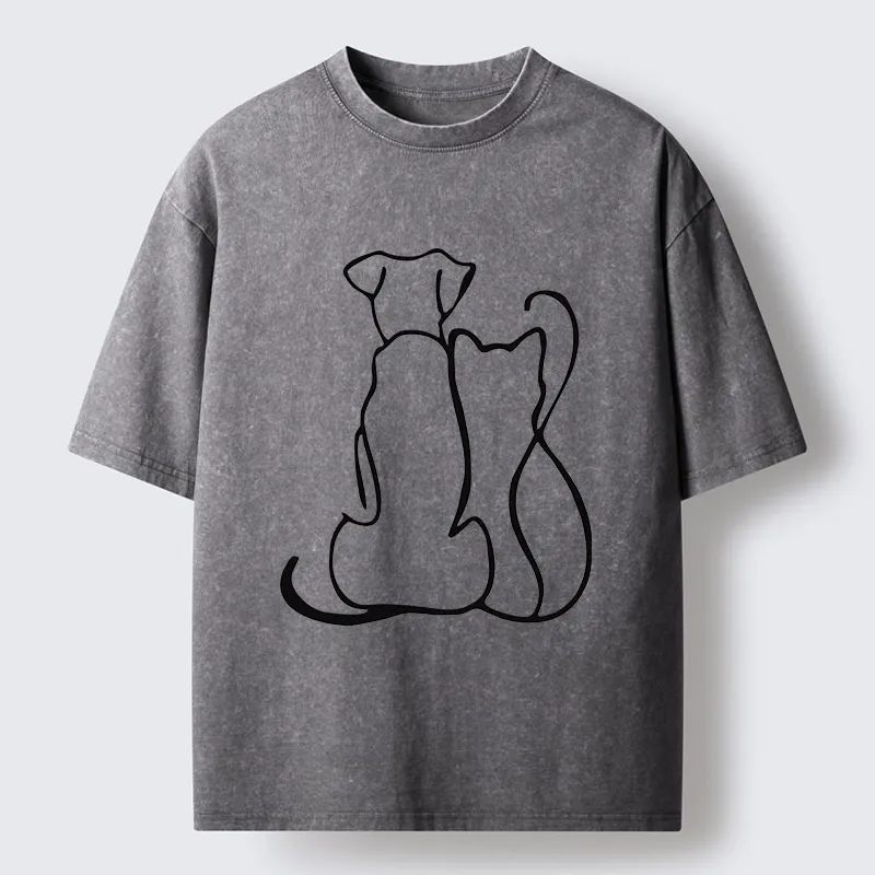 Tokyo-Tiger Minimalist Dog And Cat Washed T-Shirt