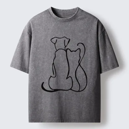 Tokyo-Tiger Minimalist Dog And Cat Washed T-Shirt