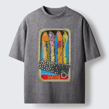Tokyo-Tiger Colorful Sardines Washed T-Shirt