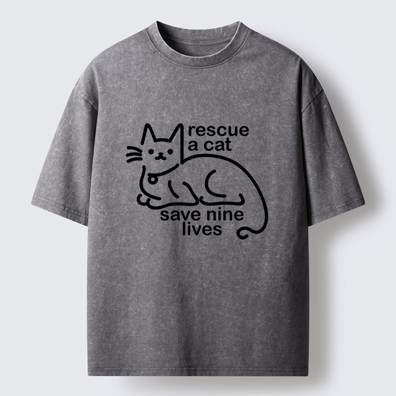 Tokyo-Tiger Nine Lives Of A Cat Funny Washed T-Shirt