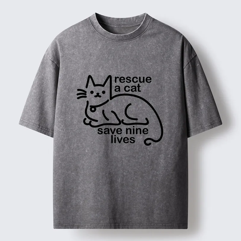 Tokyo-Tiger Nine Lives Of A Cat Funny Washed T-Shirt