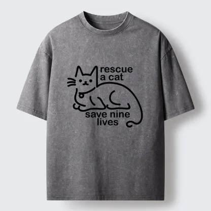 Tokyo-Tiger Nine Lives Of A Cat Funny Washed T-Shirt