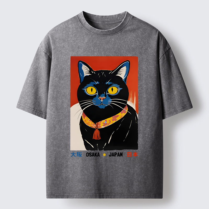 Tokyo-Tiger Japanese Cat Poster Washed T-Shirt