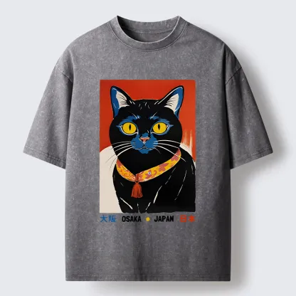 Tokyo-Tiger Japanese Cat Poster Washed T-Shirt