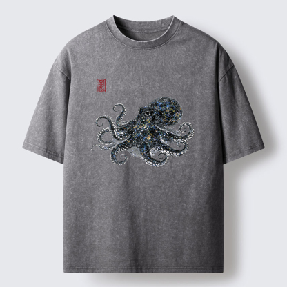 Tokyo-Tiger Ink-Sea Octopus Washed T-Shirt