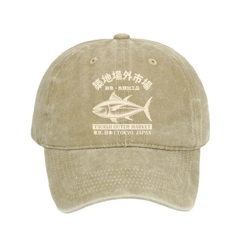 Tokyo-Tiger Japan Tsukiji Fish Market Washed Cap