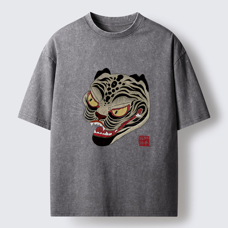 Tokyo-Tiger Retro Art Tiger Washed T-Shirt