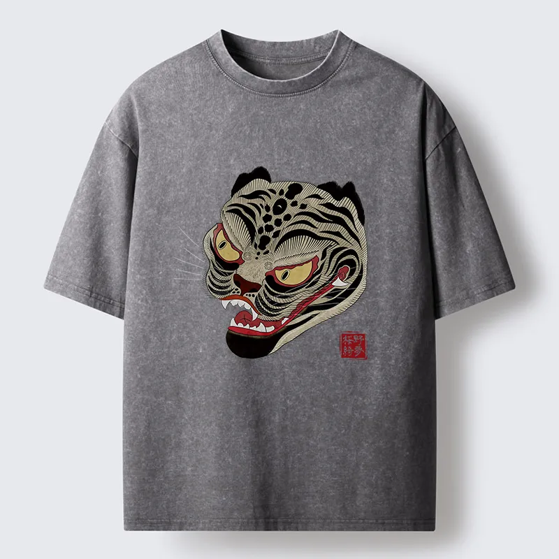 Tokyo-Tiger Retro Art Tiger Washed T-Shirt
