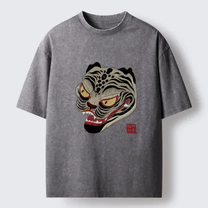 Tokyo-Tiger Retro Art Tiger Washed T-Shirt