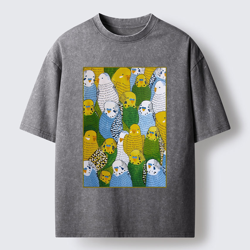 Tokyo-Tiger Beautiful Little Parrots Washed T-Shirt