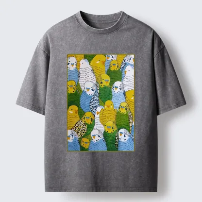 Tokyo-Tiger Beautiful Little Parrots Washed T-Shirt