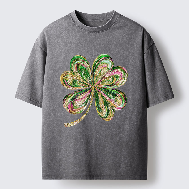 Tokyo-Tiger Lucky Four-Leaf Clover Washed T-Shirt