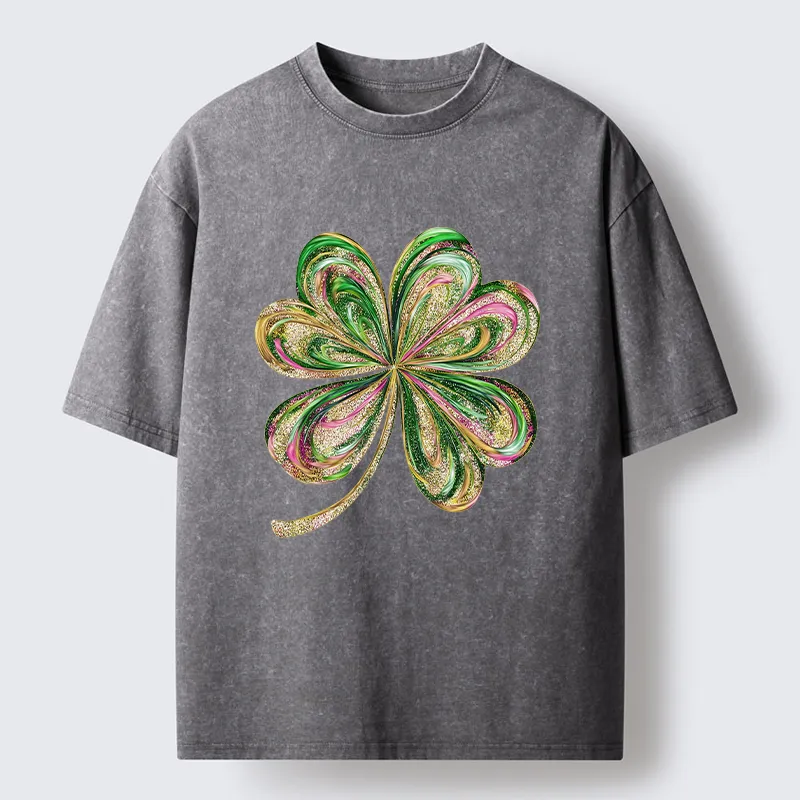 Tokyo-Tiger Lucky Four-Leaf Clover Washed T-Shirt