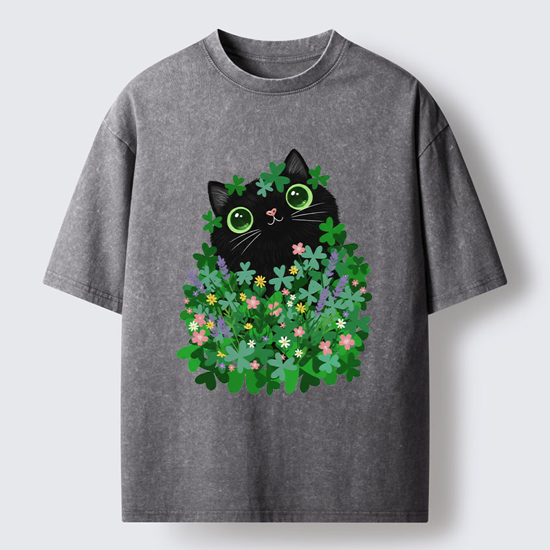 Tokyo-Tiger Black Cat On St. Patrick's Day Washed T-Shirt
