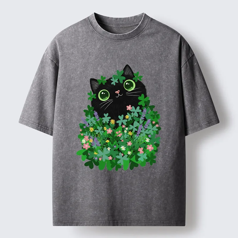 Tokyo-Tiger Black Cat On St. Patrick's Day Washed T-Shirt