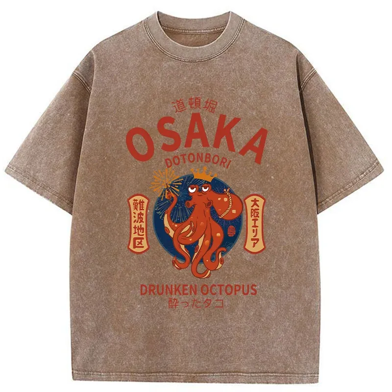 Tokyo-Tiger Osaka Octopus Funny Washed T-Shirt