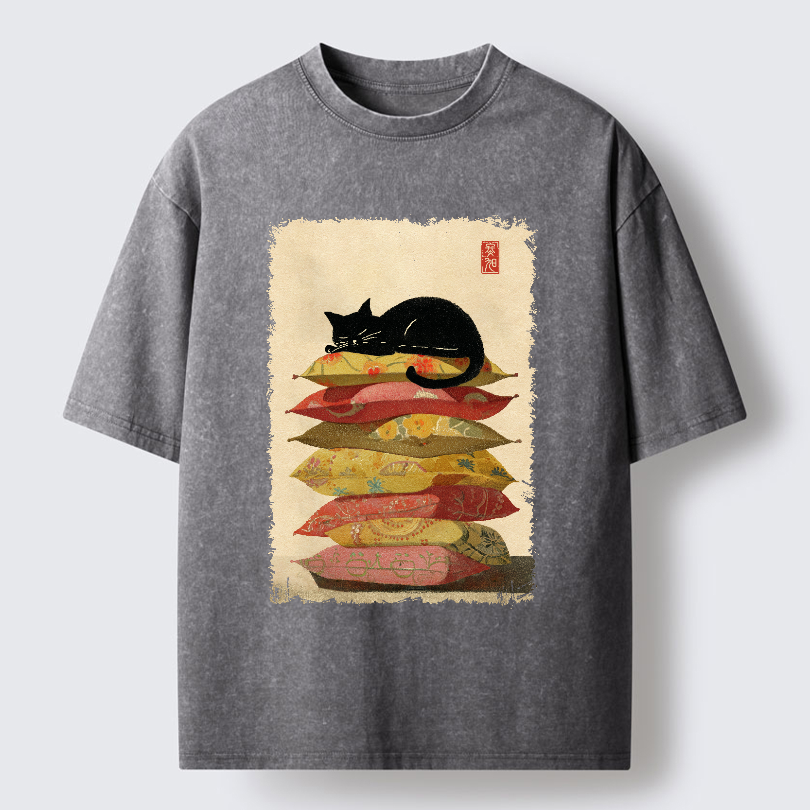 Tokyo-Tiger Sleeping Cat On The Pillows Washed T-Shirt