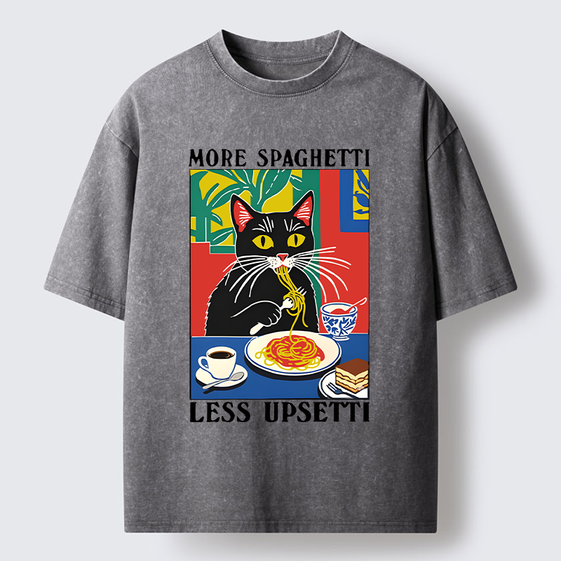 Tokyo-Tiger Black Cat Ate Spaghetti Washed T-Shirt