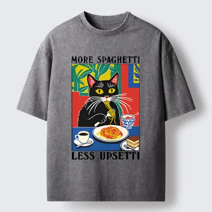 Tokyo-Tiger Black Cat Ate Spaghetti Washed T-Shirt