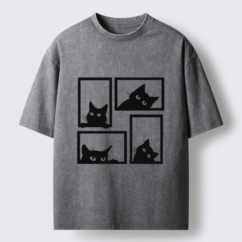 Tokyo-Tiger Cats In The Grid Washed T-Shirt