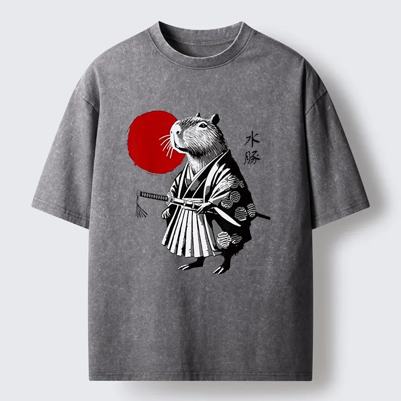 Tokyo-Tiger Capybara Samurai And Sun Washed T-Shirt